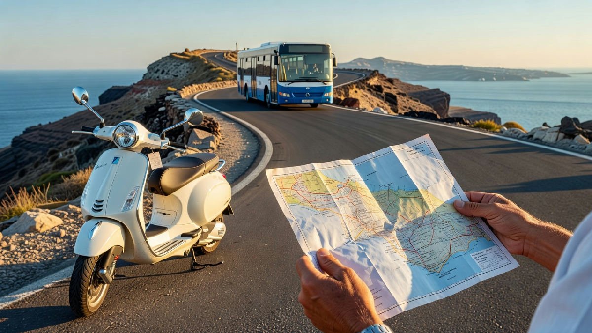 Bus of scooter huren voor rondreizen Santorini